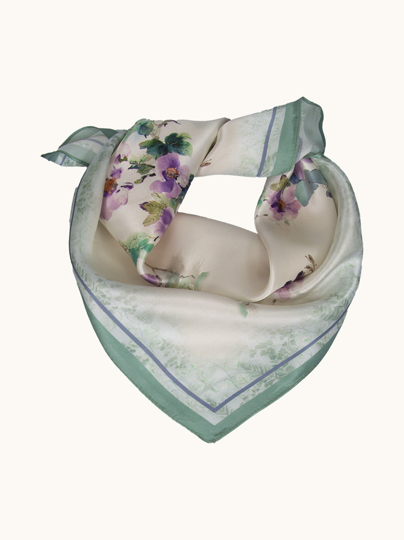 Silk gavroche with painterly flower pattern and pastel colours 53 cm x 53 cm image 2