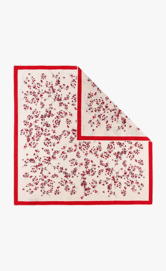 Scarf wool with silk in red flowers 65x65 cm image 2