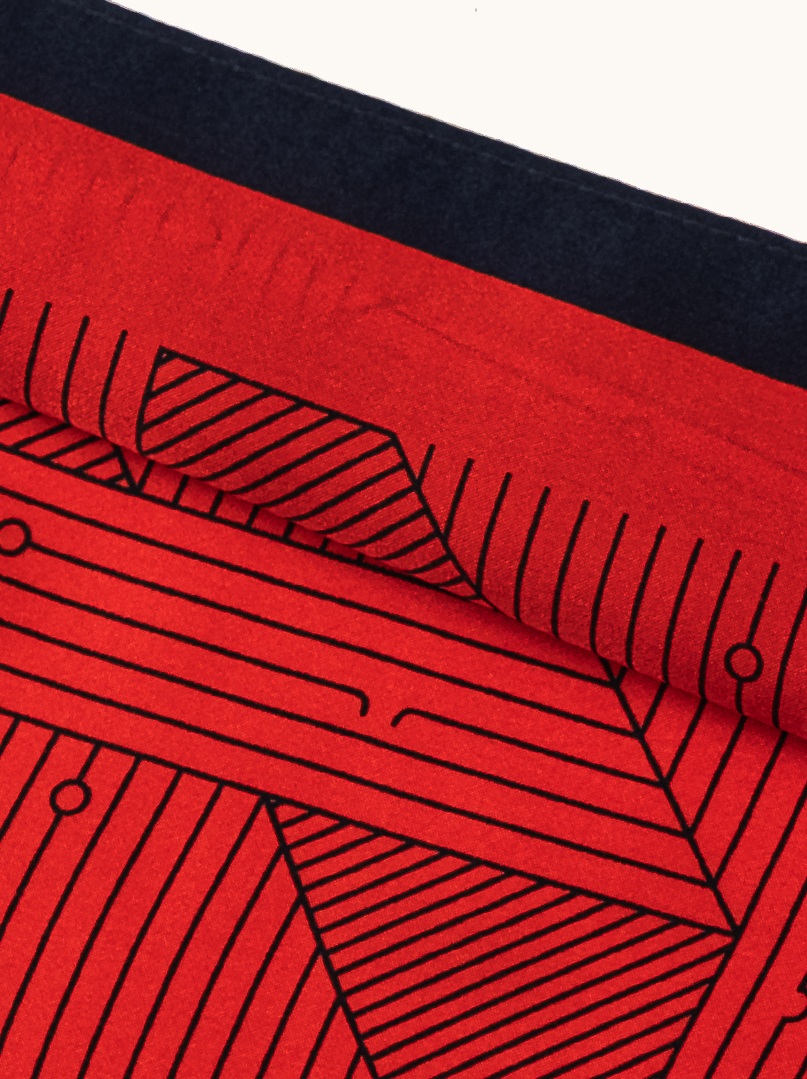 Small women's red silk scarf with geometric pattern 53cm x53cm image 4