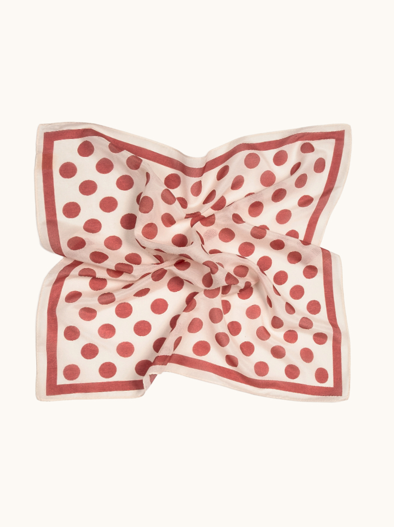 Small cotton scarf with mulberry silk red peas 53cm x53cm image 2
