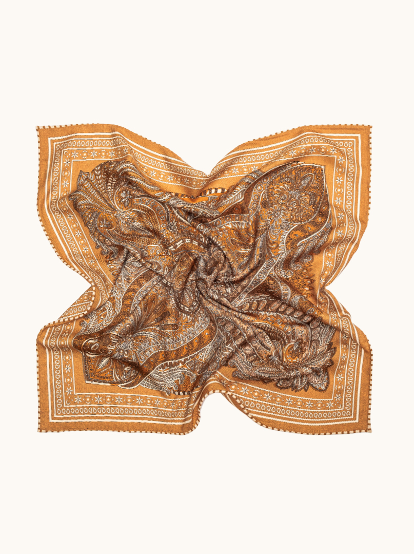 Beige wool-silk scarf with paisley motif 65x65 cm image 3