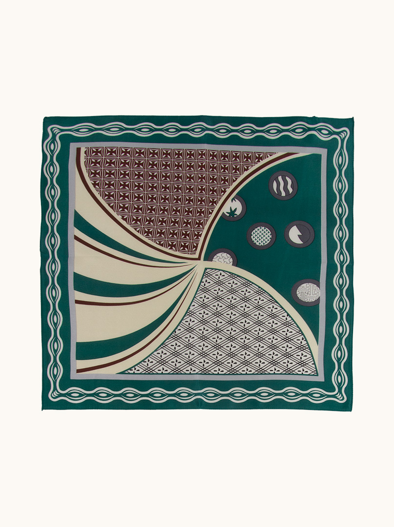 Silk gavroche with geometric pattern on green background 53 cm x 53 cm image 2