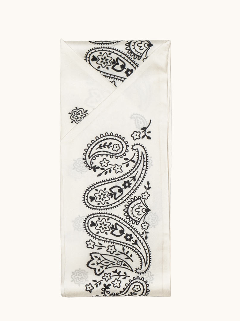 Silk twilly neckerchief black and white with paisley pattern image 2