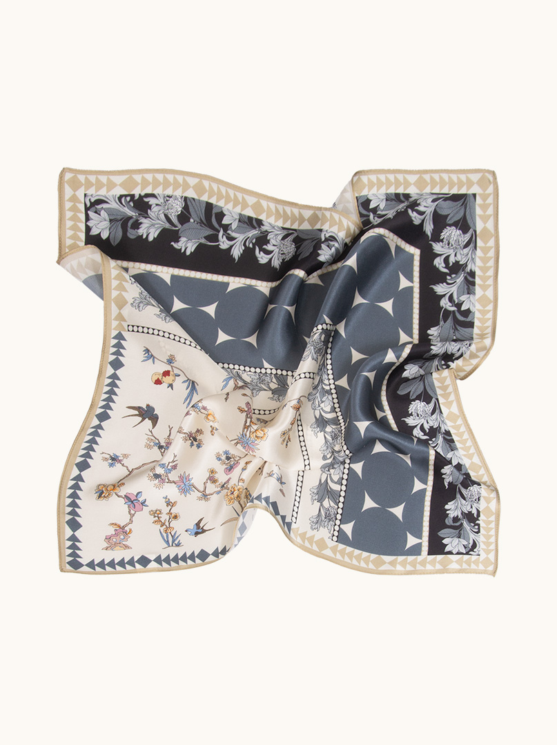 Graphite silk gavroche with floral motif 53 cm x 53 cm image 2
