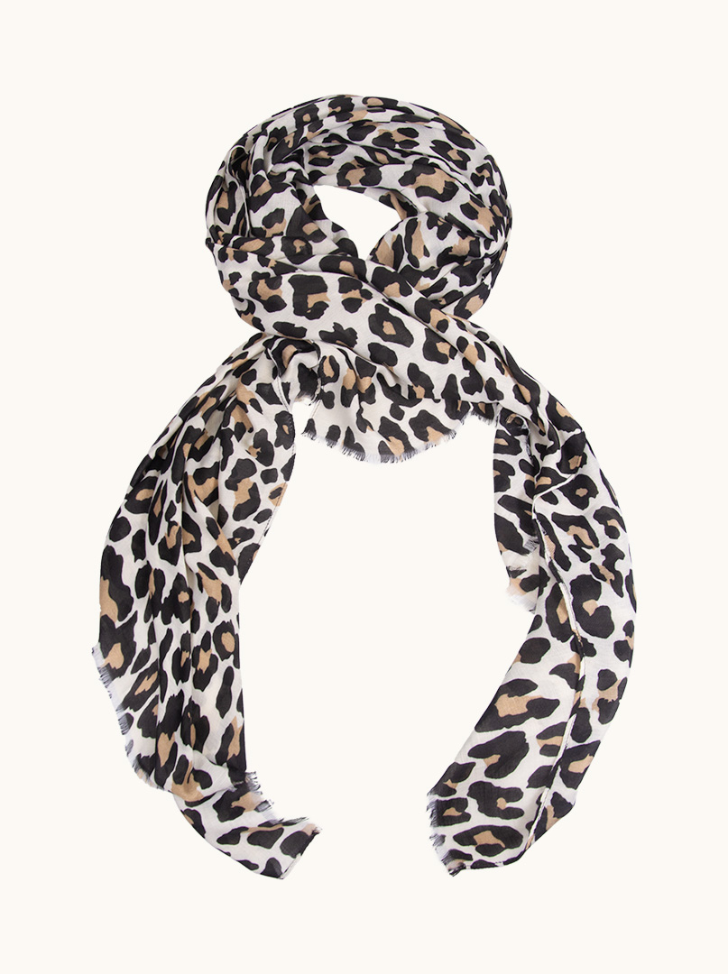 Scarf 100% viscose in black and beige leopard print 90 cm x 180 cm image 3