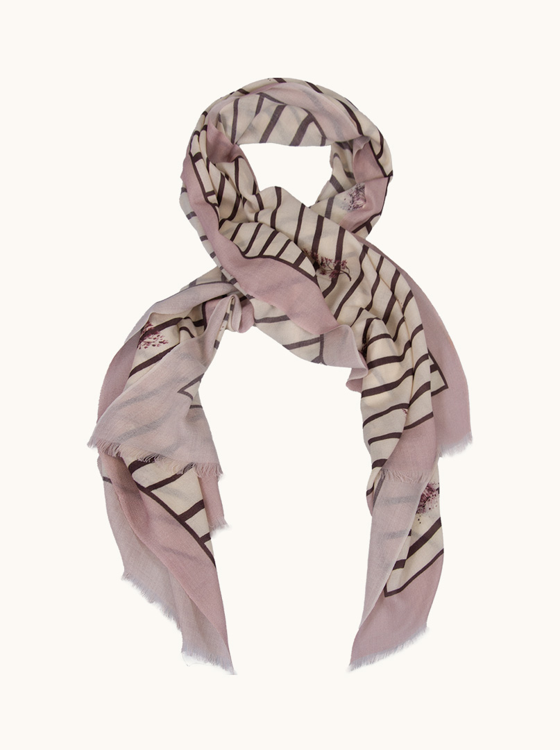 Scarf 100% wool pink with delicate flower 70 cm x 190 cm image 1