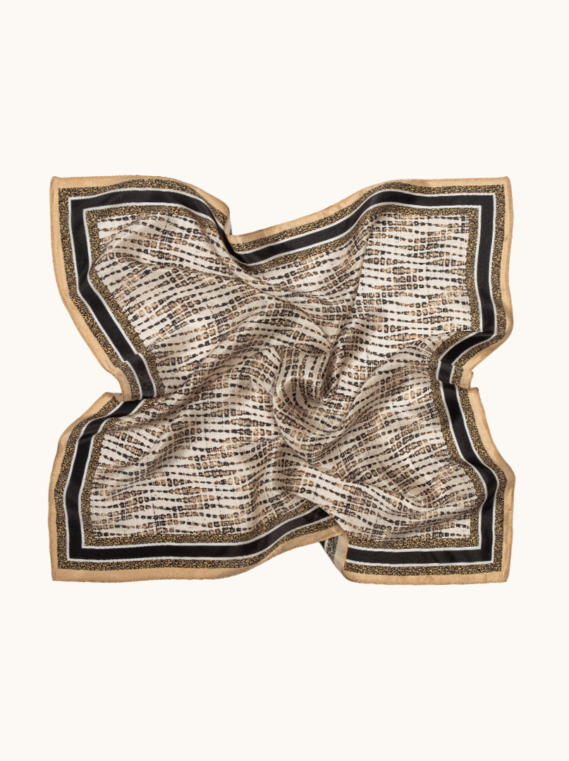 Black silk scarf with geometric patterns 68cm x 68cm image 3
