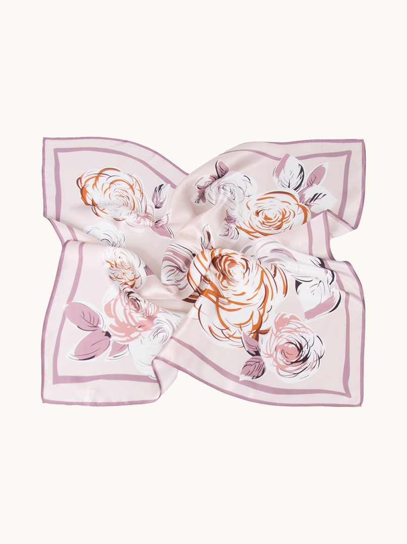 Pink floral silk scarf 70 cm x 70 cm image 3