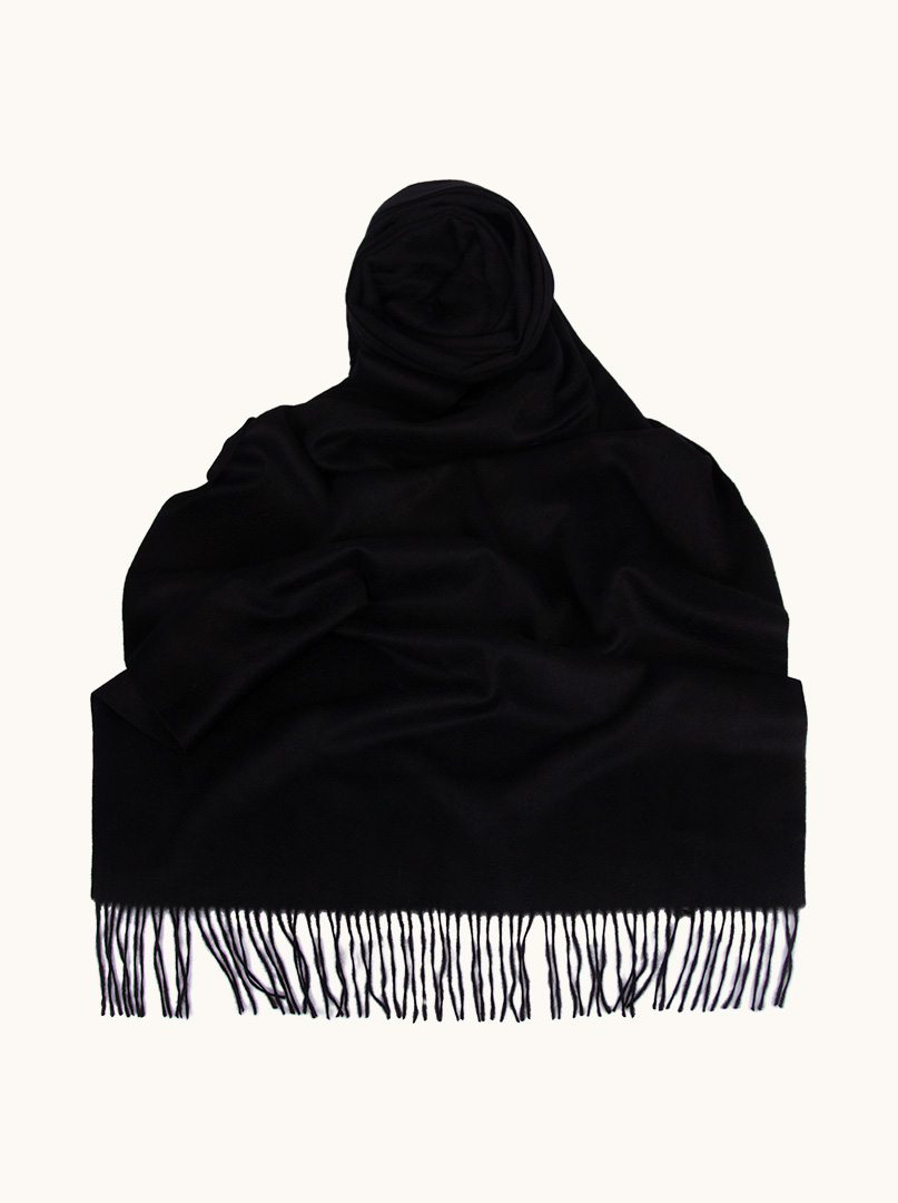 Scarf 100% wool black with tassels 70 cm x 180 cm image 1