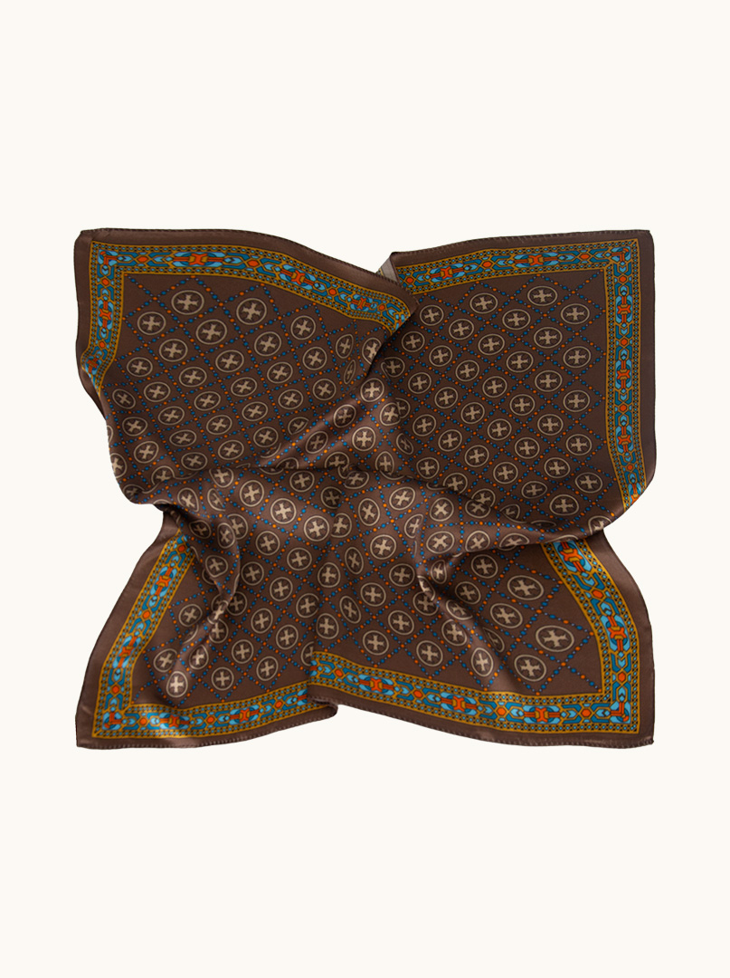 Brown patterned silk gavroche 53cm x 53 cm image 3