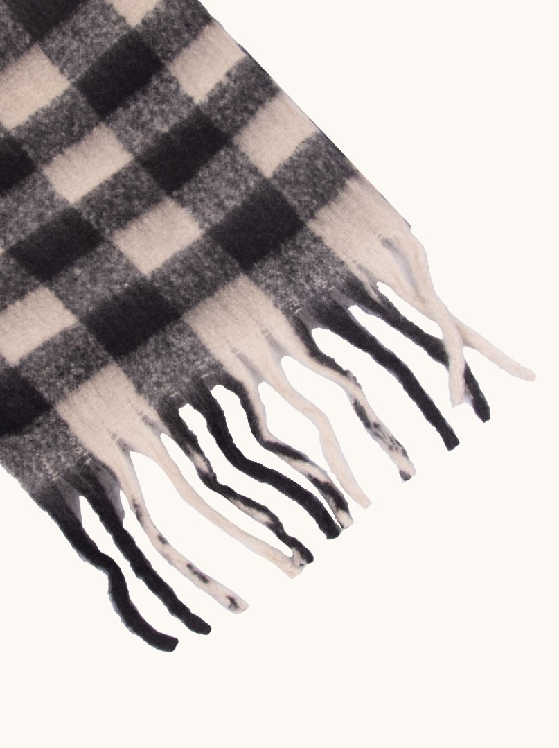 Warm checkered shawl with tassels black and beige 45x200 cm image 4