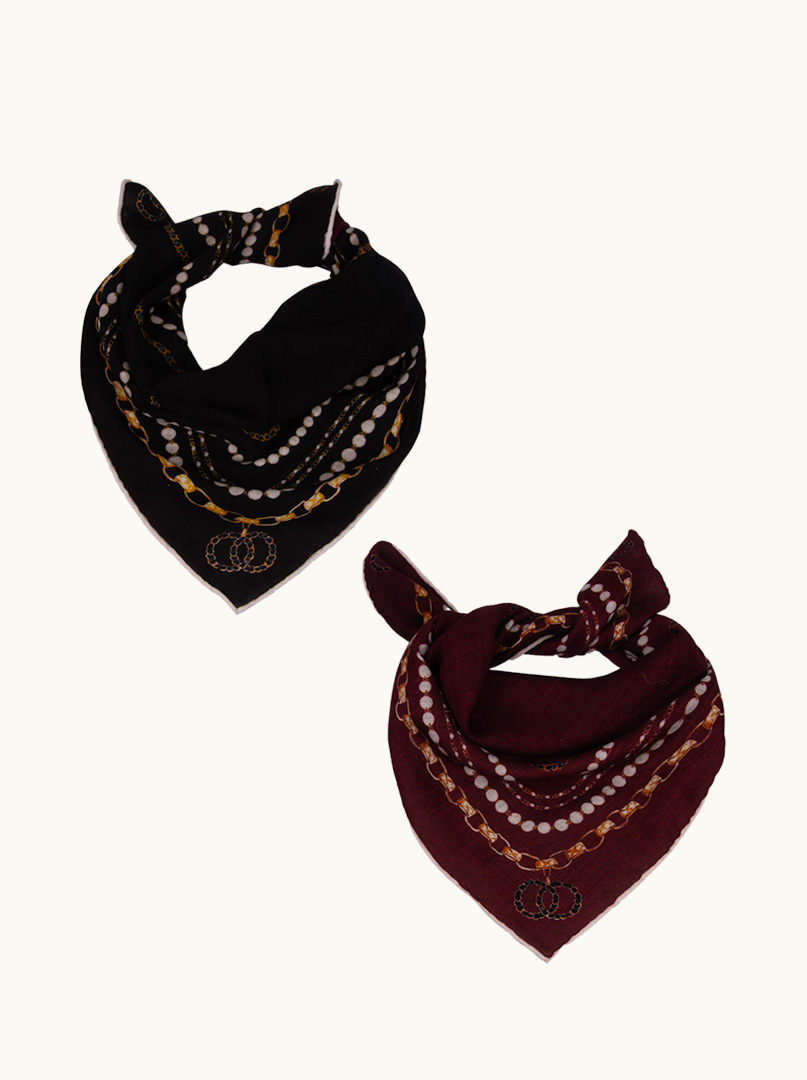 Two-sided black and maroon silk scarf with chain motif 65 cm x 65 cm PREMIUM image 2