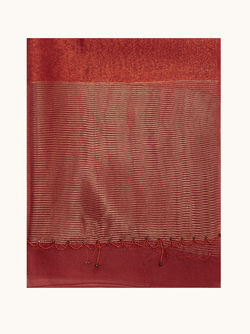 Red silk and wool evening scarf with ornaments 70x190 cm image 2