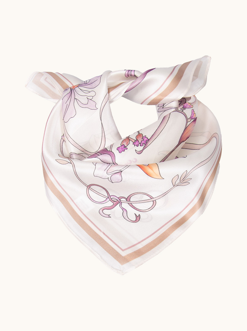 Silk gavroshka scarf with pastel flowers 53 cm x 53 cm PREMIUM image 3