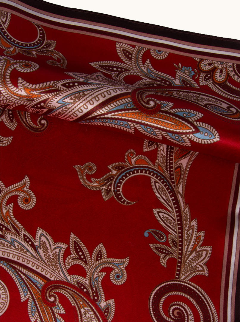 Silk gavroche on red background with paisley motif 53 cm x 53 cm image 3