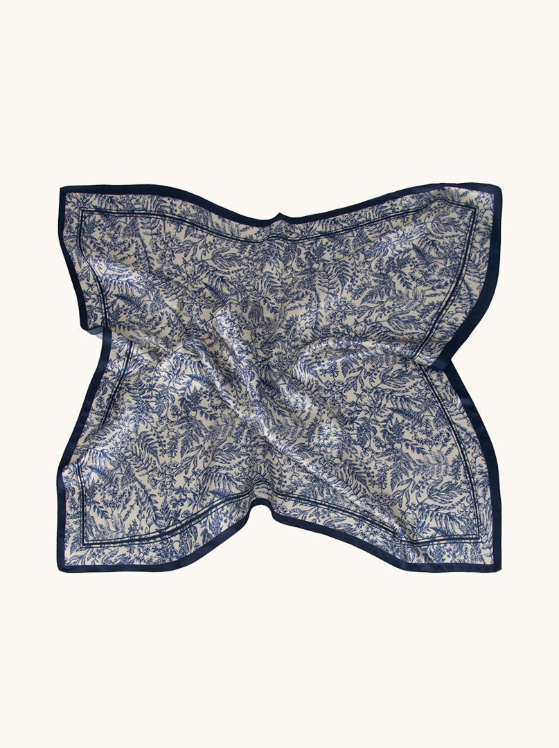 Silk scarf with white border with flower motif 65 cm x65 cm image 3