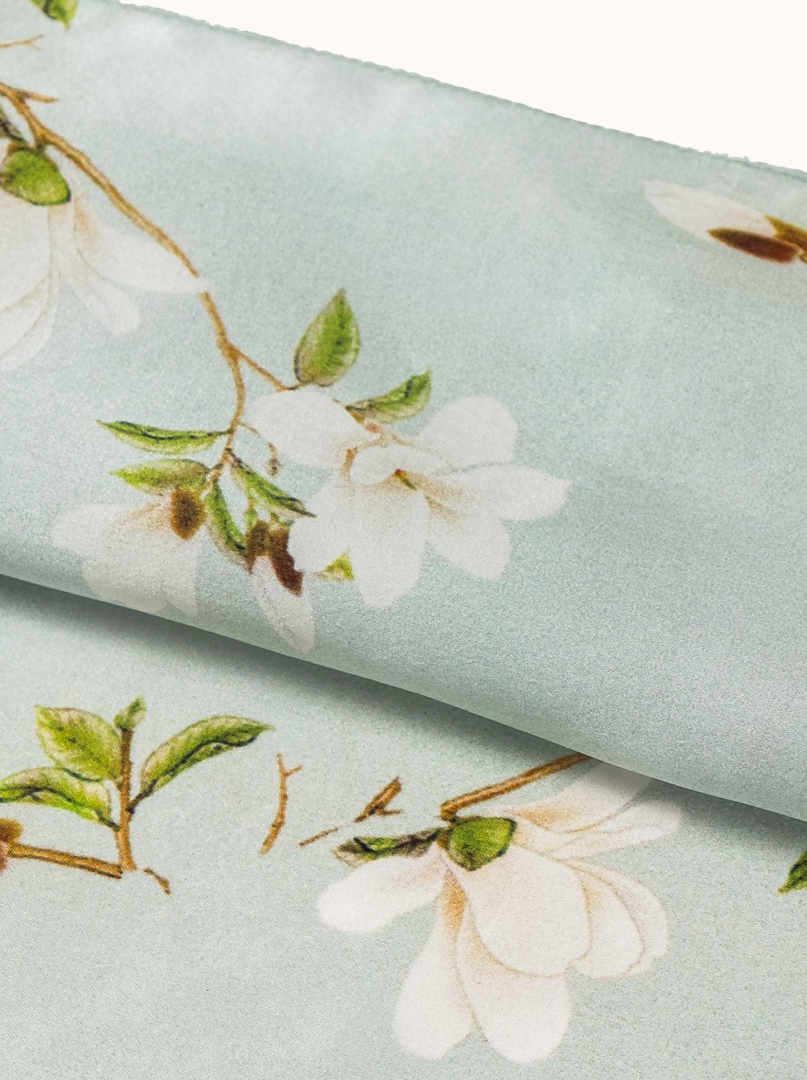 Silk scarf magnolias on celadon background 68cm x 68cm image 4