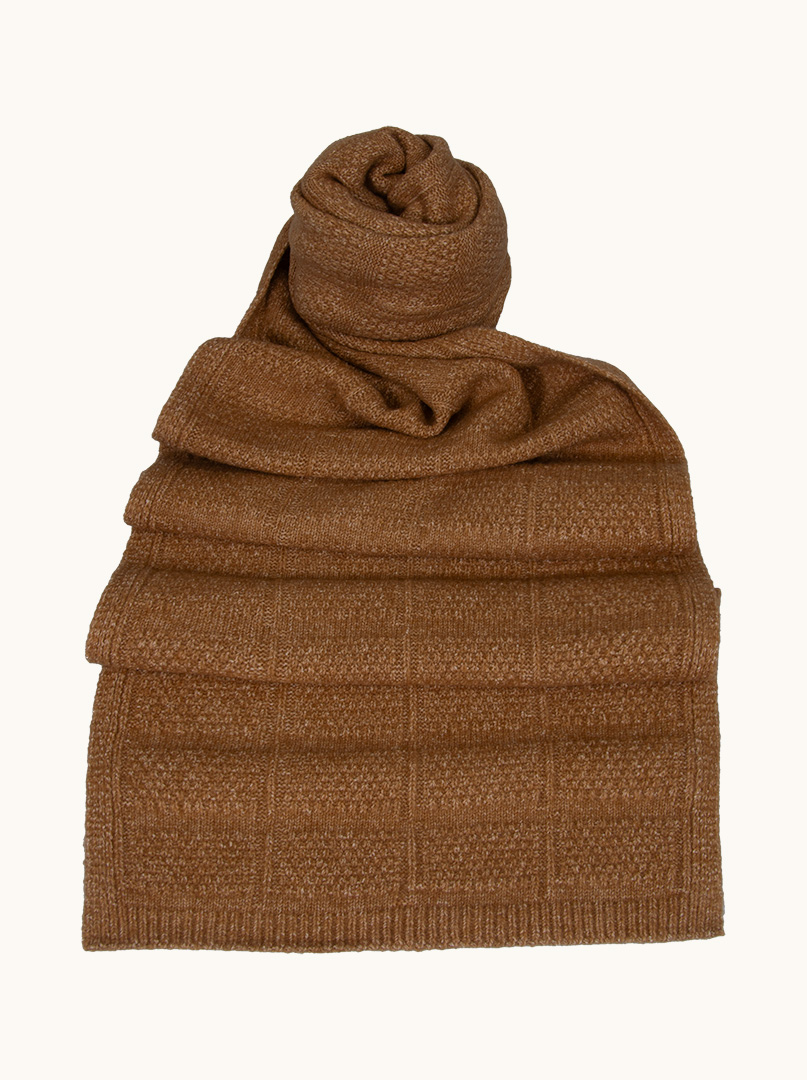 Scarf in caramel shade with geometric weave 36 cm x 192 cm image 2