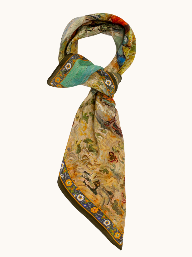 Small women's silk scarf with herringbone pattern, 53 cm x 53 cm image 1