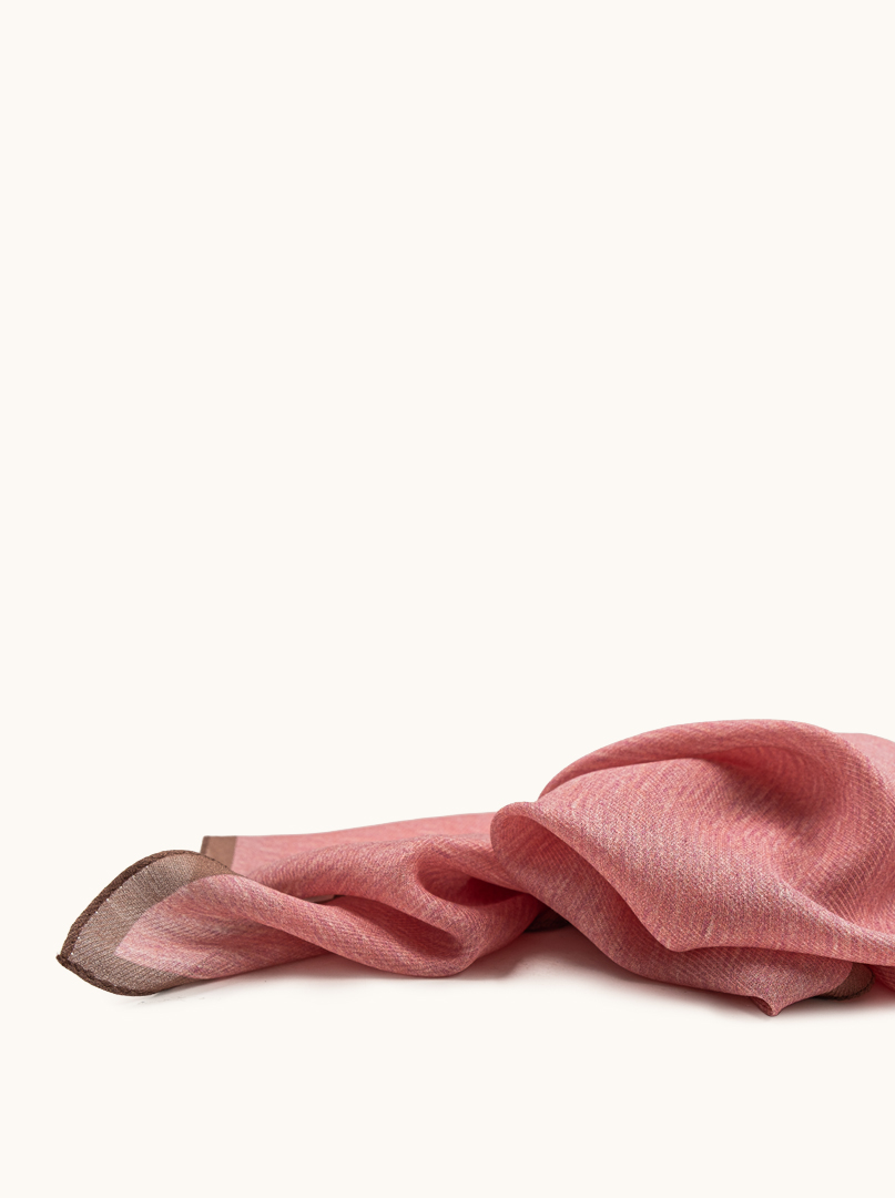 Wool and silk pink scarf with beige trim 65 cm x 190 cm image 4