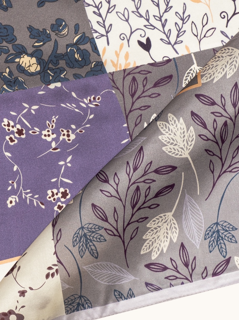 Black silk scarf with geometric patterns 68cm x 68cm image 4