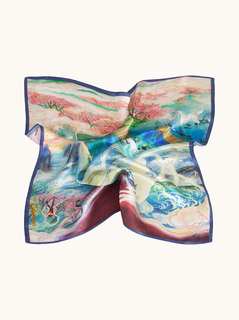 Small silk gavroshka scarf in a painterly landscape 53x53 cm image 3