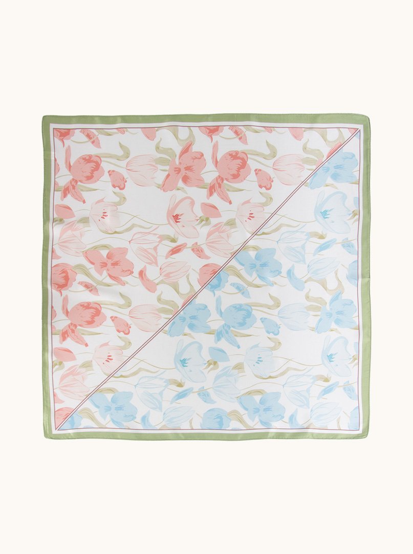 Silk scarf blooming tulips 65cm x 65cm image 2