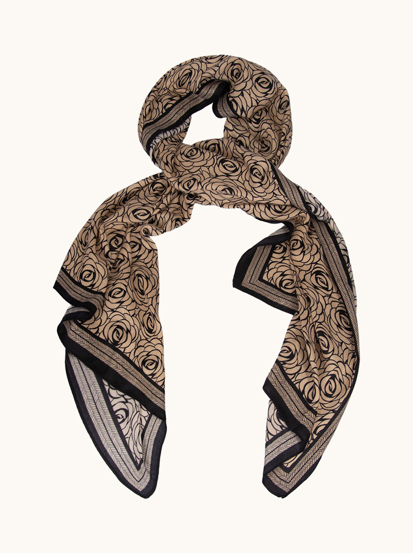 Light brown light scarf with roses 65cm x 180cm image 1