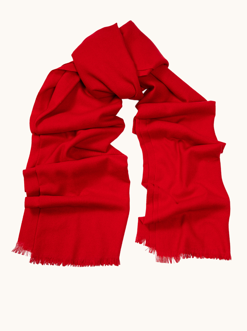 Warm red scarf with short fringes, 80x200 cm image 1