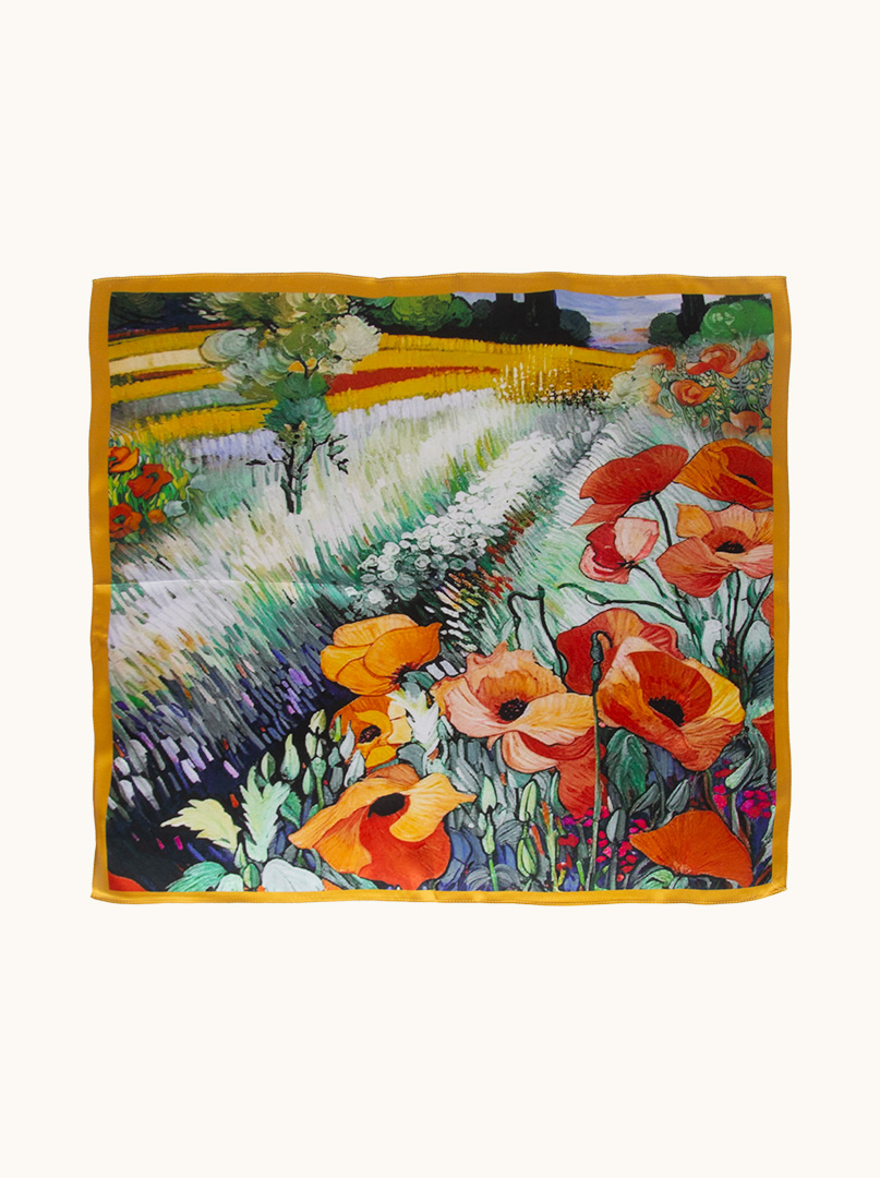 Silk scarf with painterly poppy pattern 70 cm x 70 cm image 1