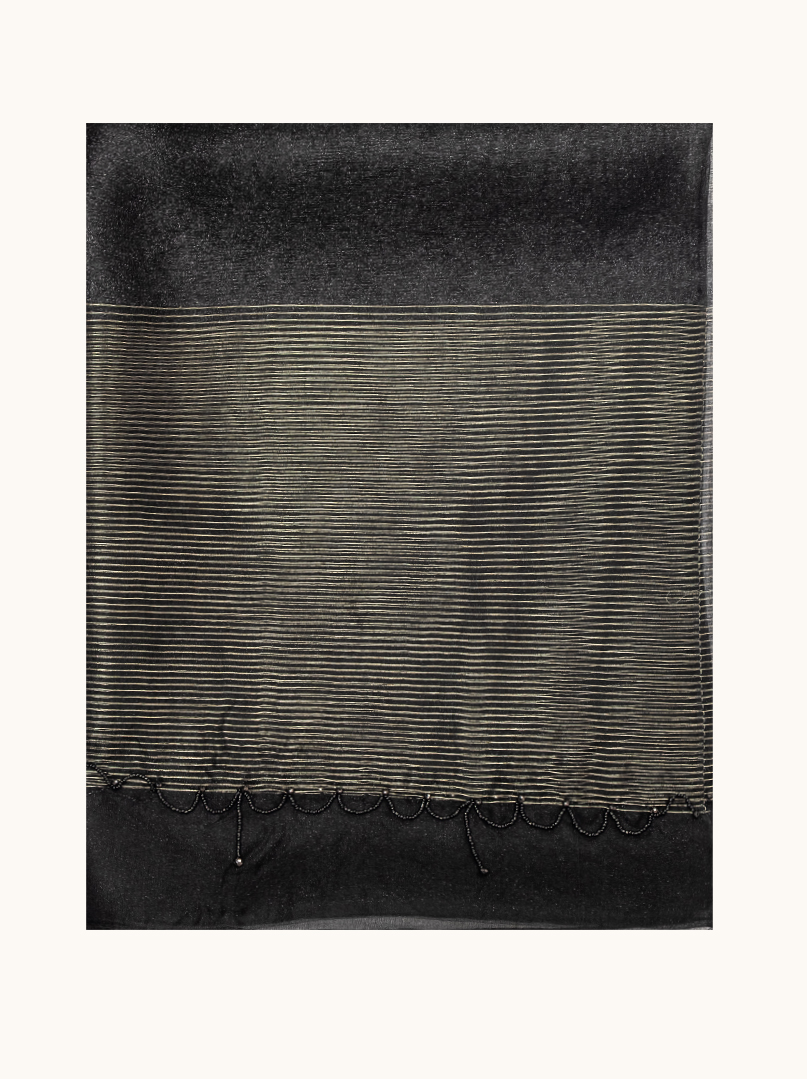 Black evening shawl with silk and wool decoration 70x190 cm image 2