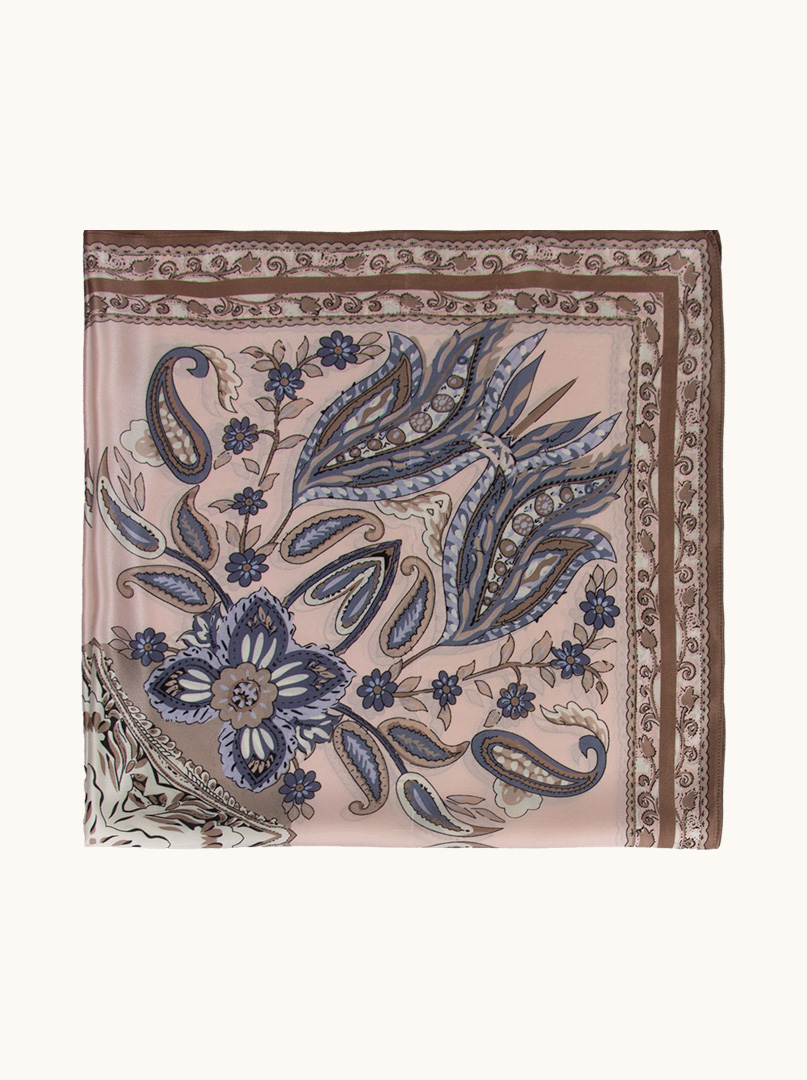 Silk scarf on pink background with floral motif 90 cm x 90 cm image 3