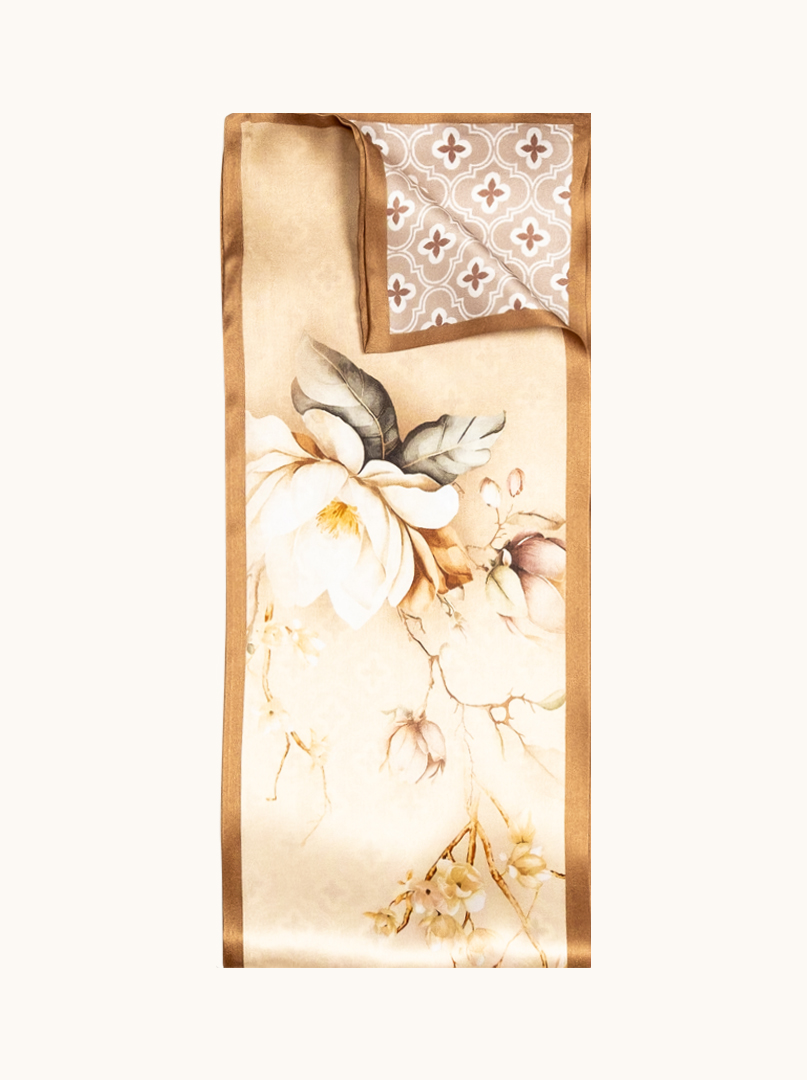 Silk shawl with magnolia flower and ornamental detail 16cm x 145cm image 2