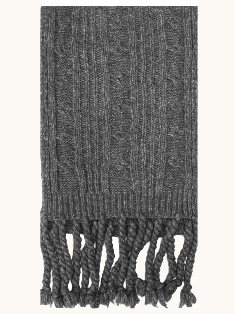 Warm scarf with wool and long fringes grey 35x230 cm image 2