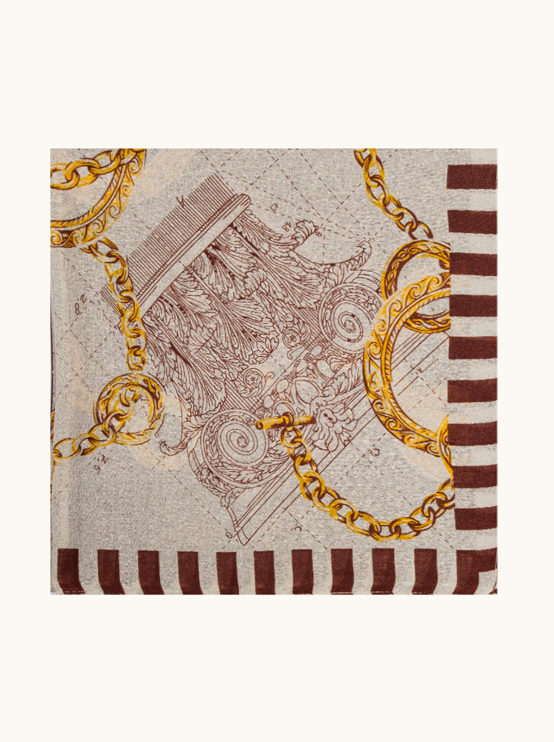 Lightweight brown scarf with chain motif, 100% viscose, 70x180 cm image 2