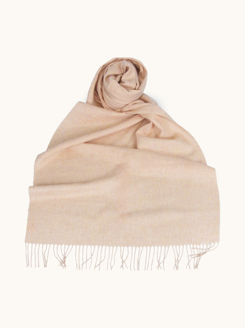 Scarf 100% wool beige with tassels 70 cm x 185 cm image 1