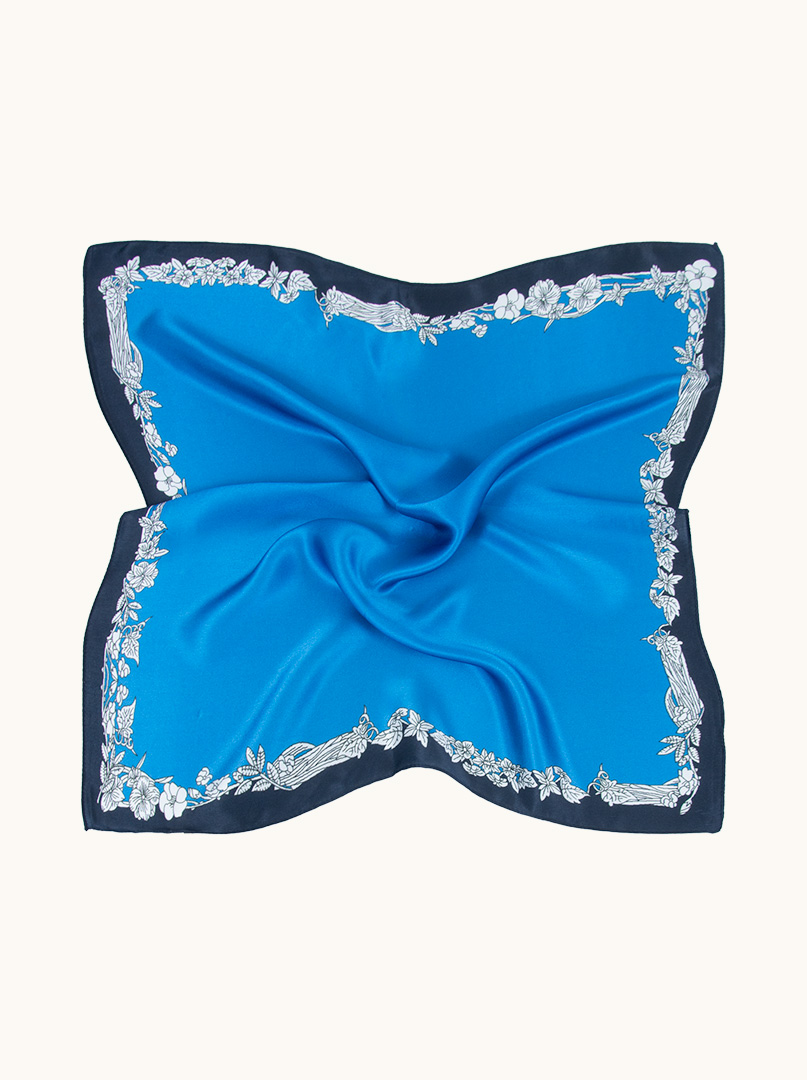 Small silk gavroshka neckerchief with floral border 53x53 cm image 2