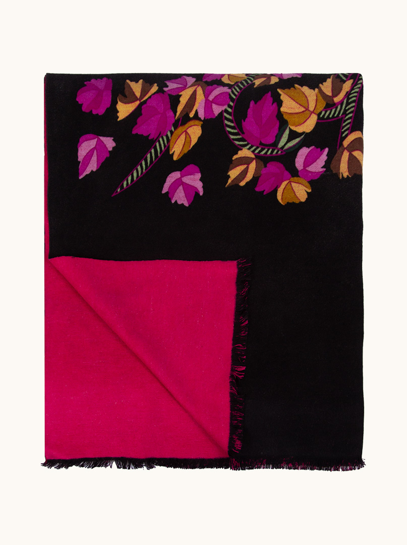 Warm silk scarf, double-sided, black and pink with a maple tree, 65cm x 200cm image 2