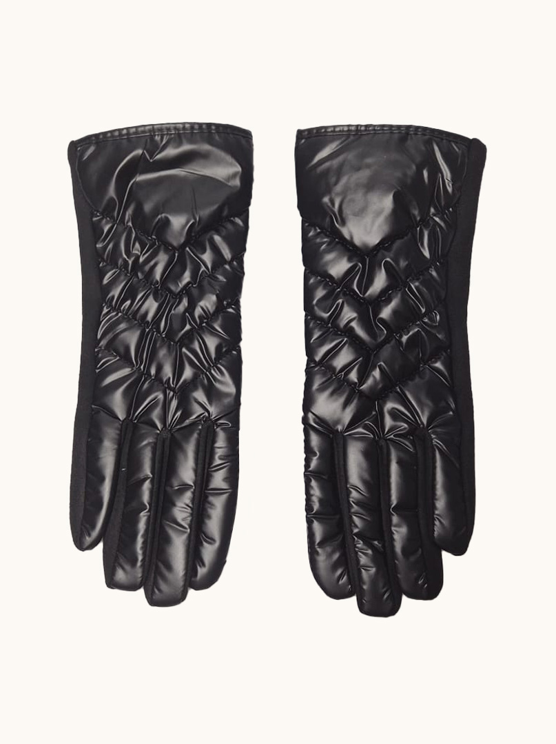 Women's knitted gloves, quilted, elegant, black image 2