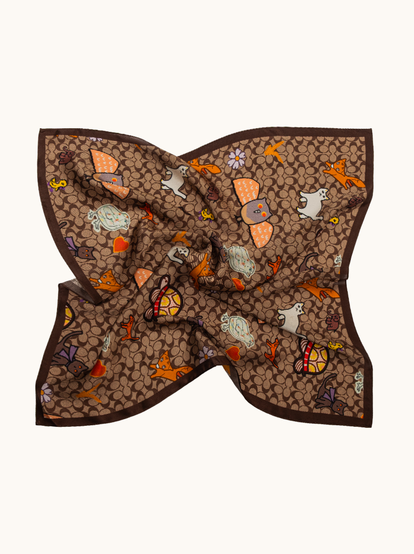 Black silk scarf with geometric patterns 68cm x 68cm image 3