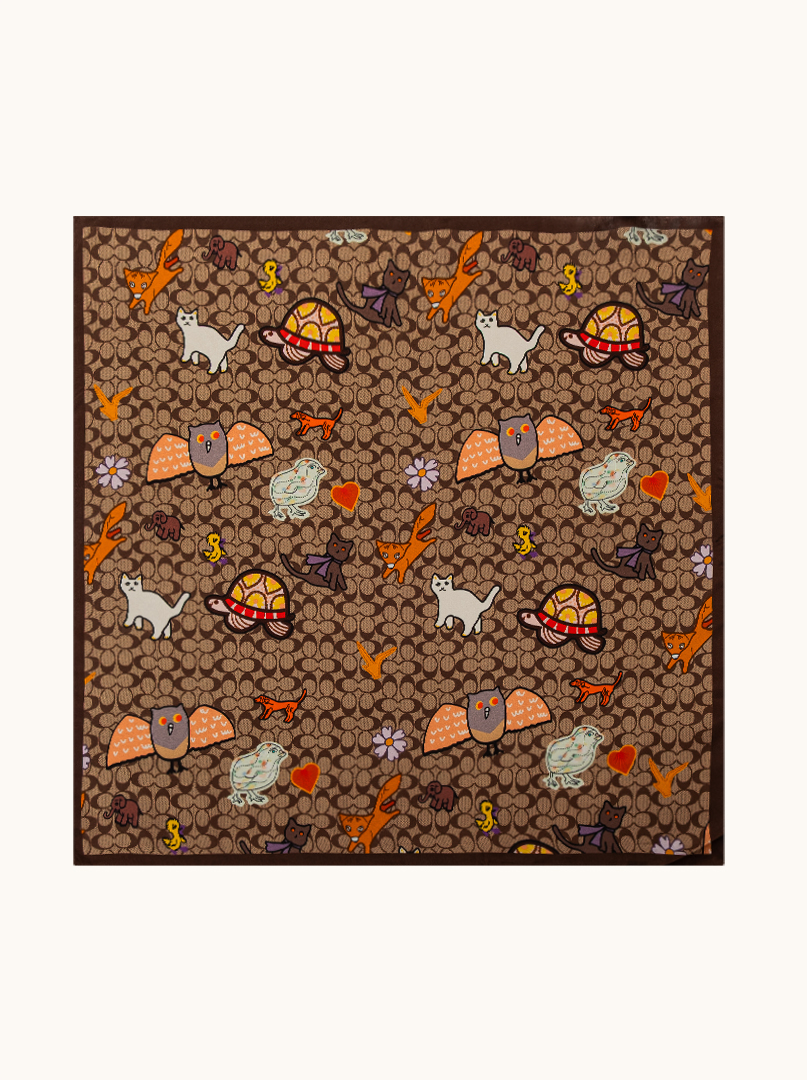 Black silk scarf with geometric patterns 68cm x 68cm image 2