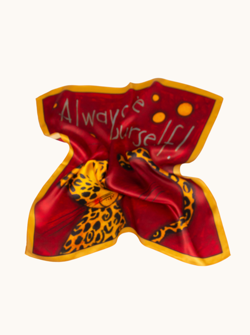 Small red cheetah silk scarf 53cm x53cm image 3