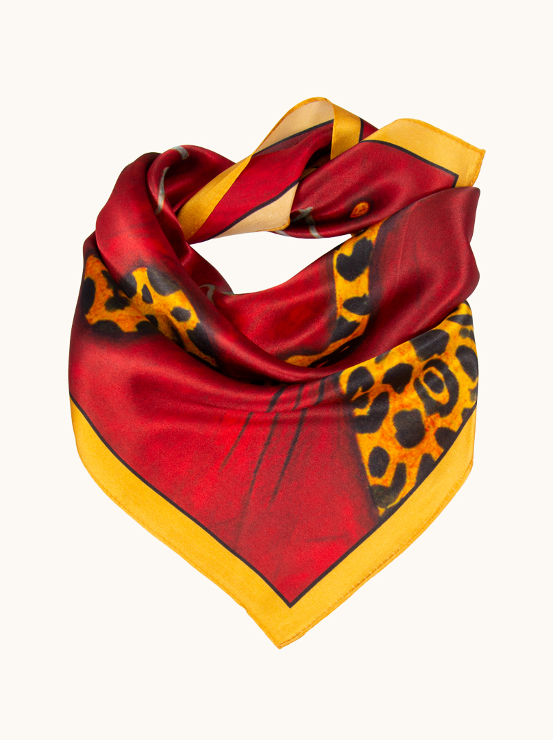 Small red cheetah silk scarf 53cm x53cm image 1