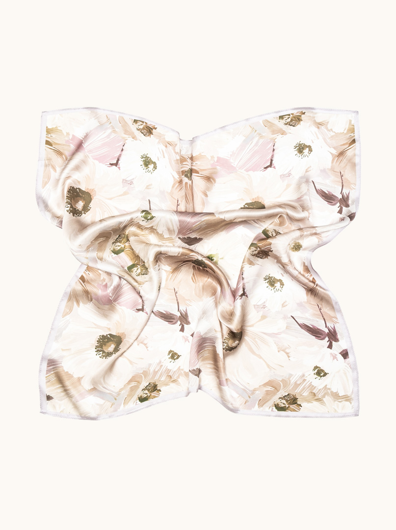 Brown silk scarf with geometric patterns 68cm x 68cm image 3