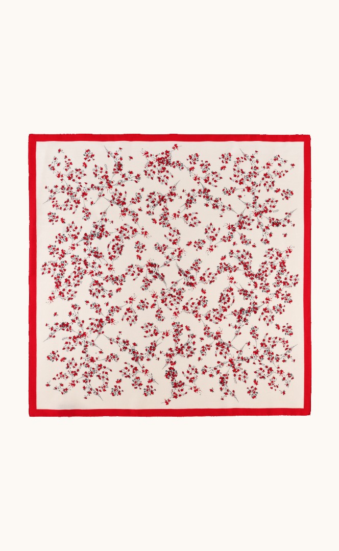 Scarf wool with silk in red flowers 65x65 cm image 1