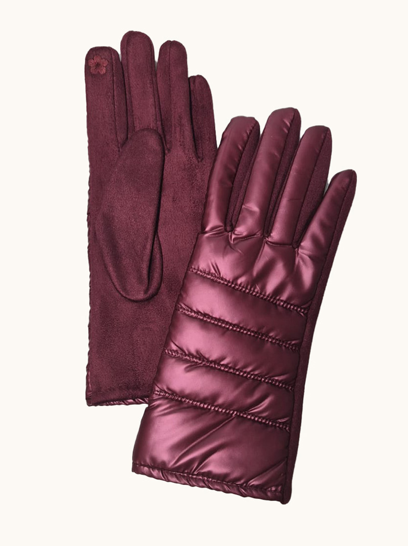 Women's quilted burgundy gloves image 1