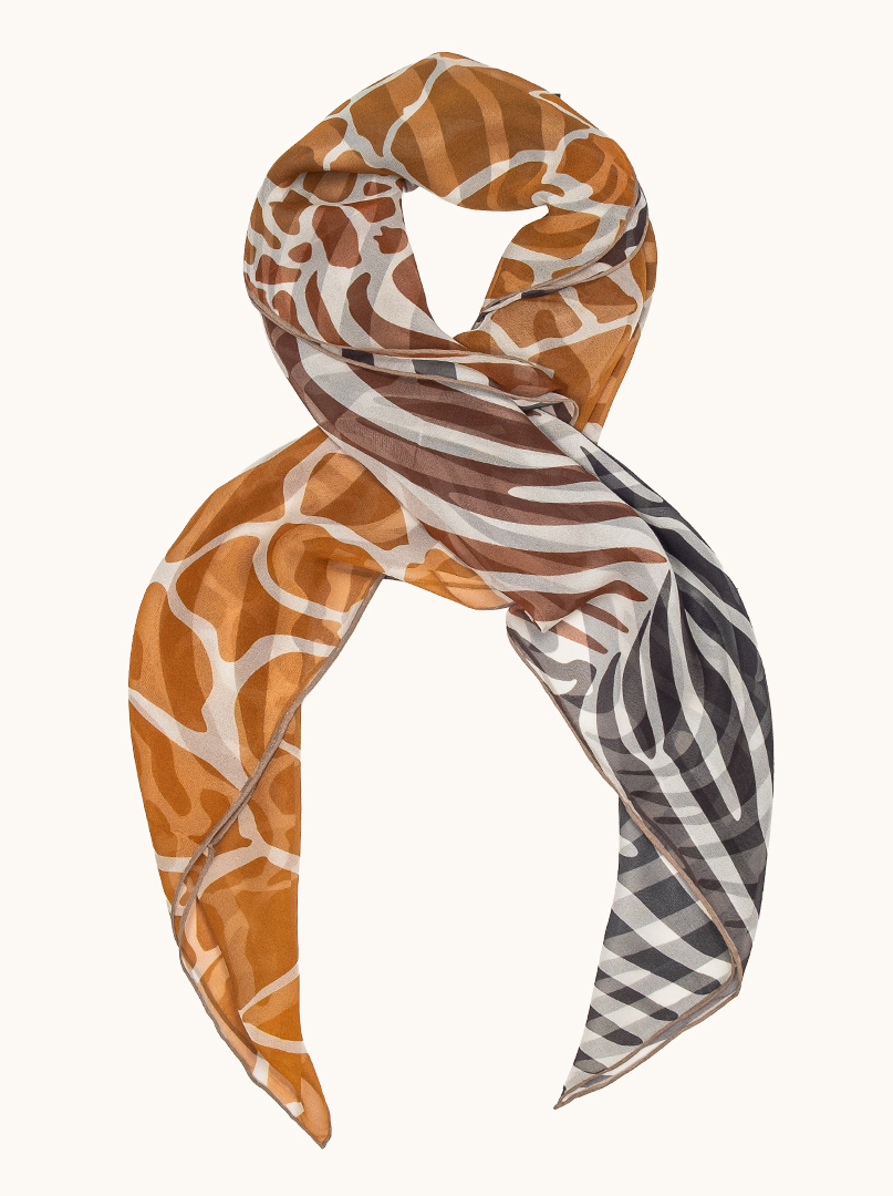  Large mulberry silk scarf in animal pattern 108 cm x108 cm image 1