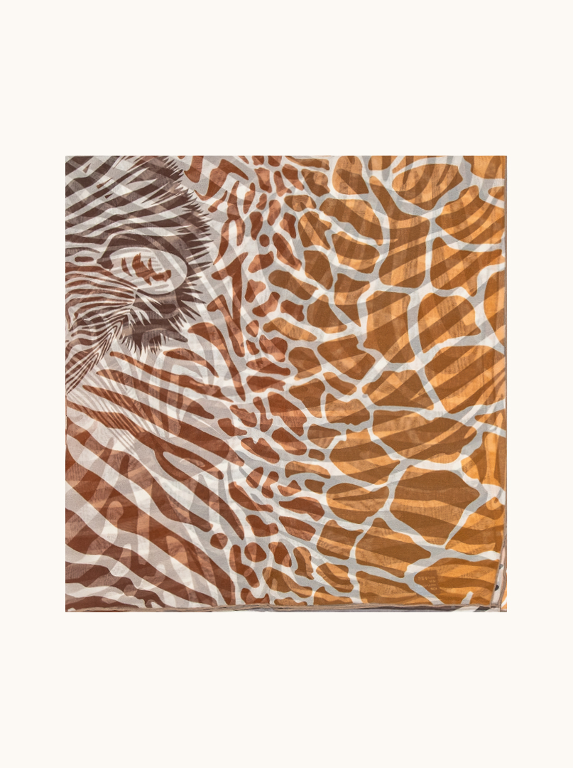  Large mulberry silk scarf in animal pattern 108 cm x108 cm image 2