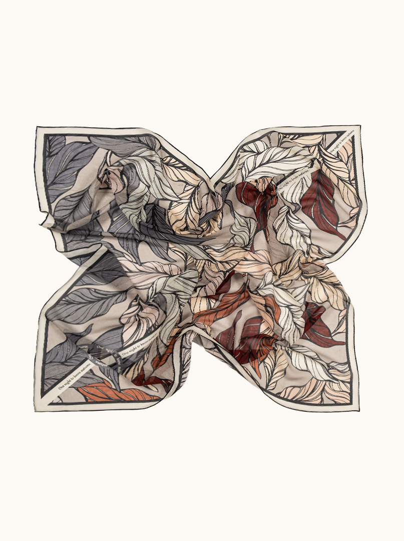 Large scarf mulberry silk with leaf motif 105 cm x105 cm image 3