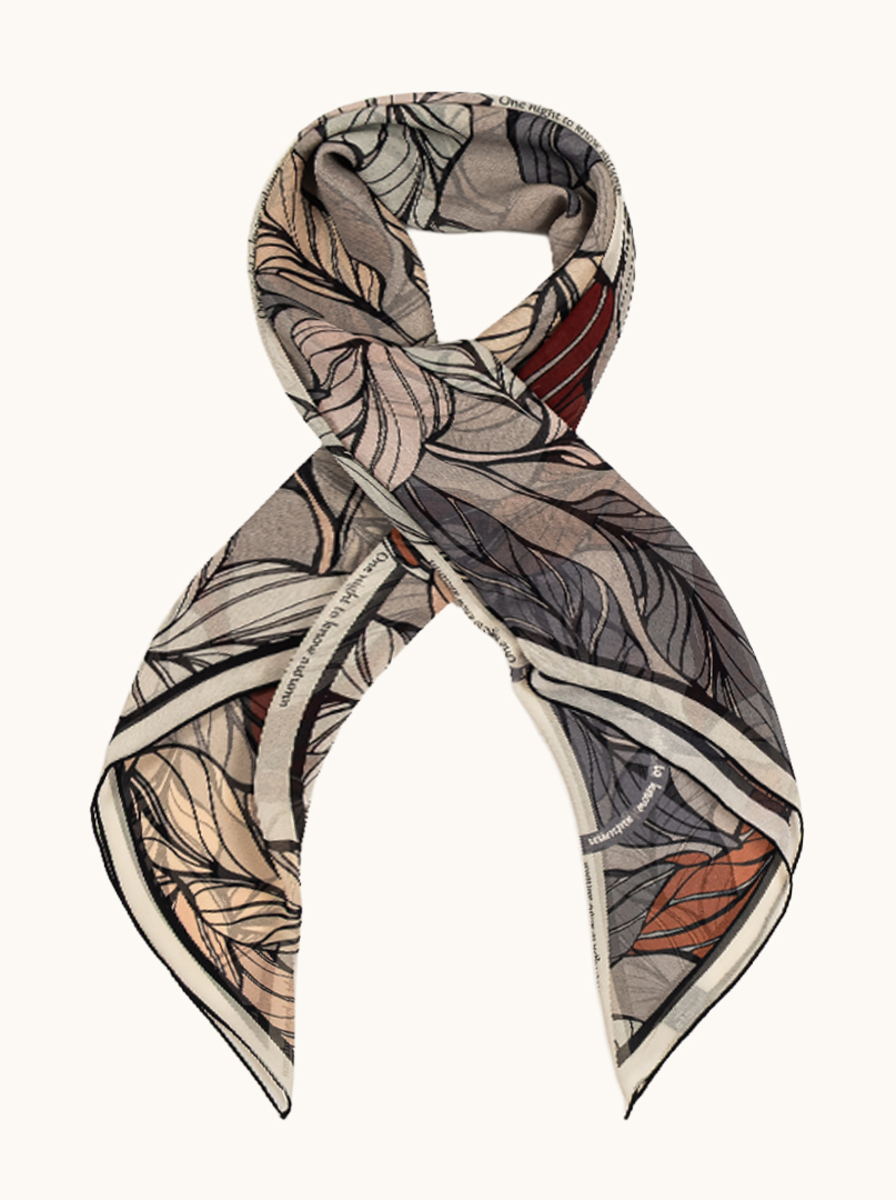 Large scarf mulberry silk with leaf motif 105 cm x105 cm image 1